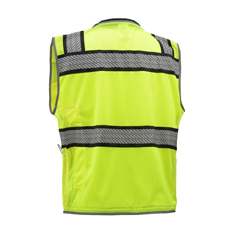 Back side of GSS lime surveyor safety vest 1511