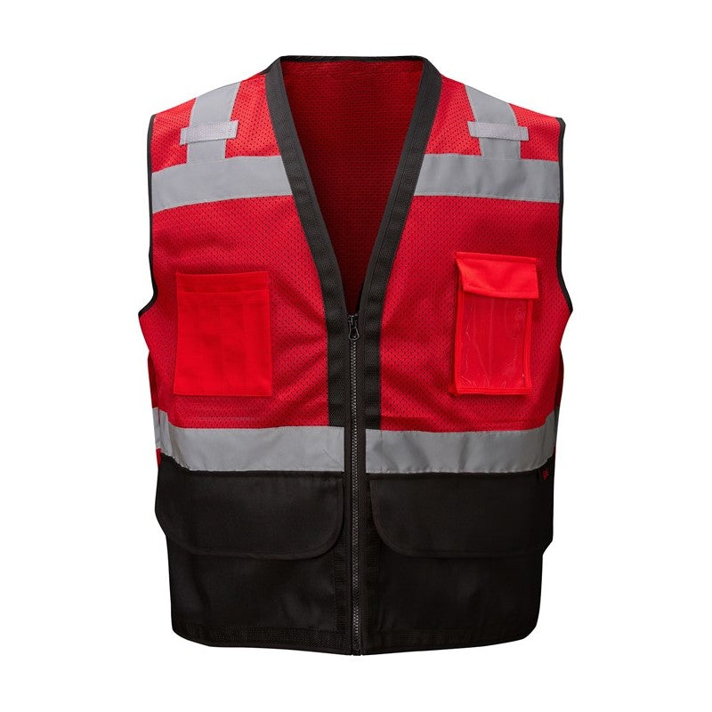 GSS Safety Red safety vest 1204 with reflective stripes on a white background
