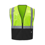 GSS safety two-tone lime-black 1015 hi-vis vest with black bottom section on a white background，ANSI/ISEA 107-2020 Class 2 compliant