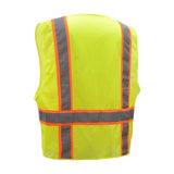 GSS Safety Lime safety vest 1501 back with reflective stripes on a white background