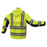 GSS safety ansi class 3 High-visibility lime rain coat 6501 back view