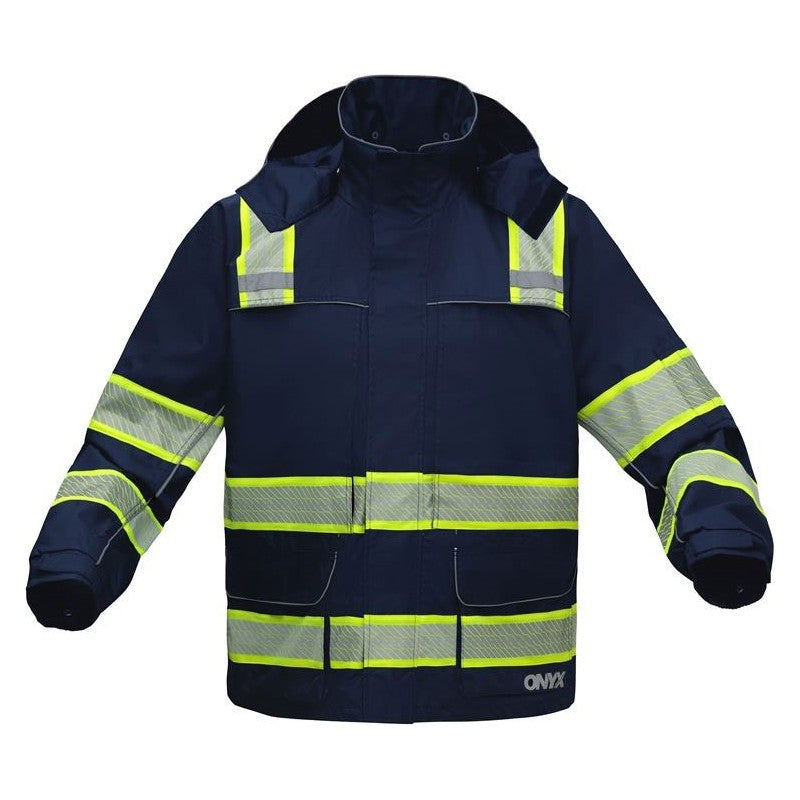 GSS sfety navy onyx safety rain coat 6502 front view