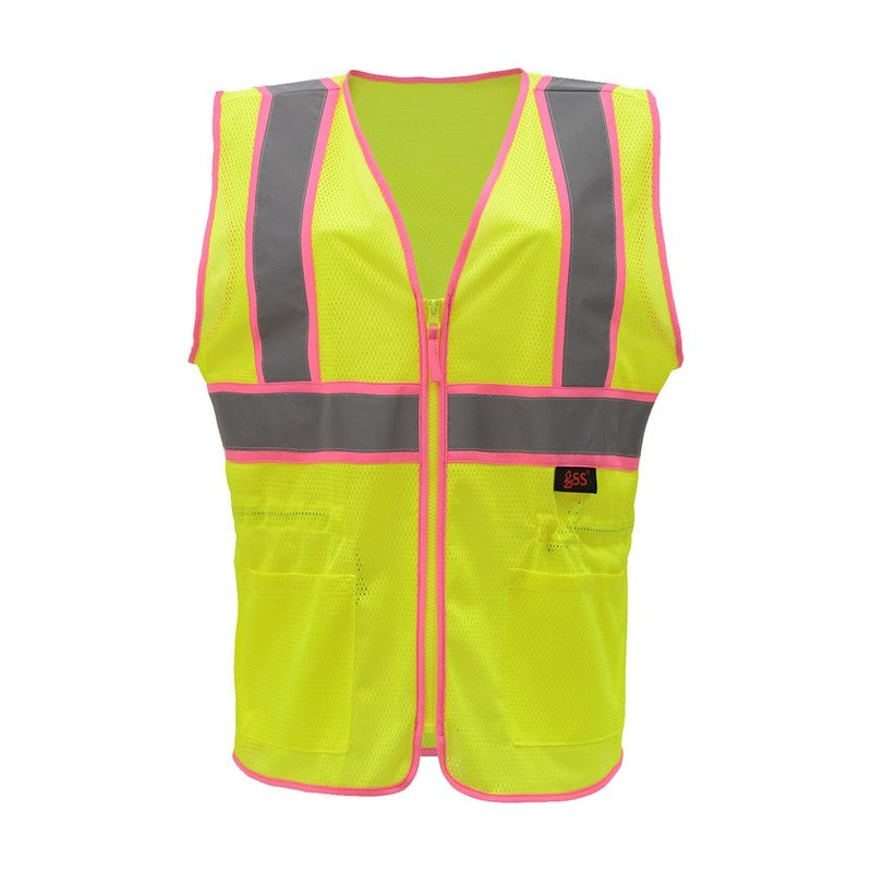 GSSSafety Lime safety vest with pink bottom for women