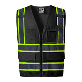 ANSI-Class-2-Black-Safety-Vest-with-Four-Pocket-Front-View-V1013