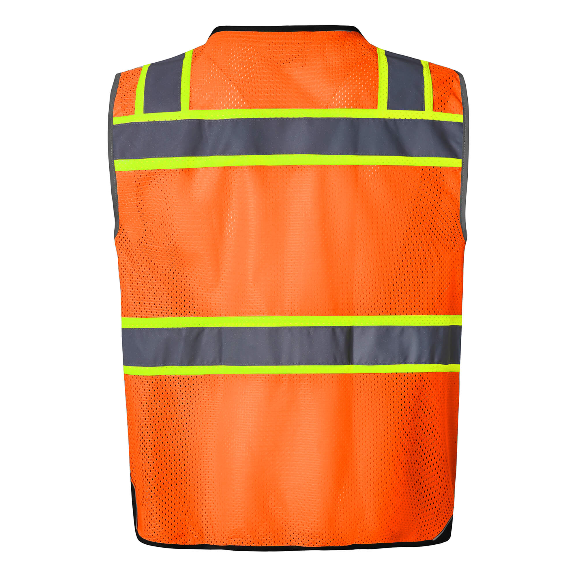 Hivispro ANSI Class-2 high-visibility safety vest V1052 in orange, back view.