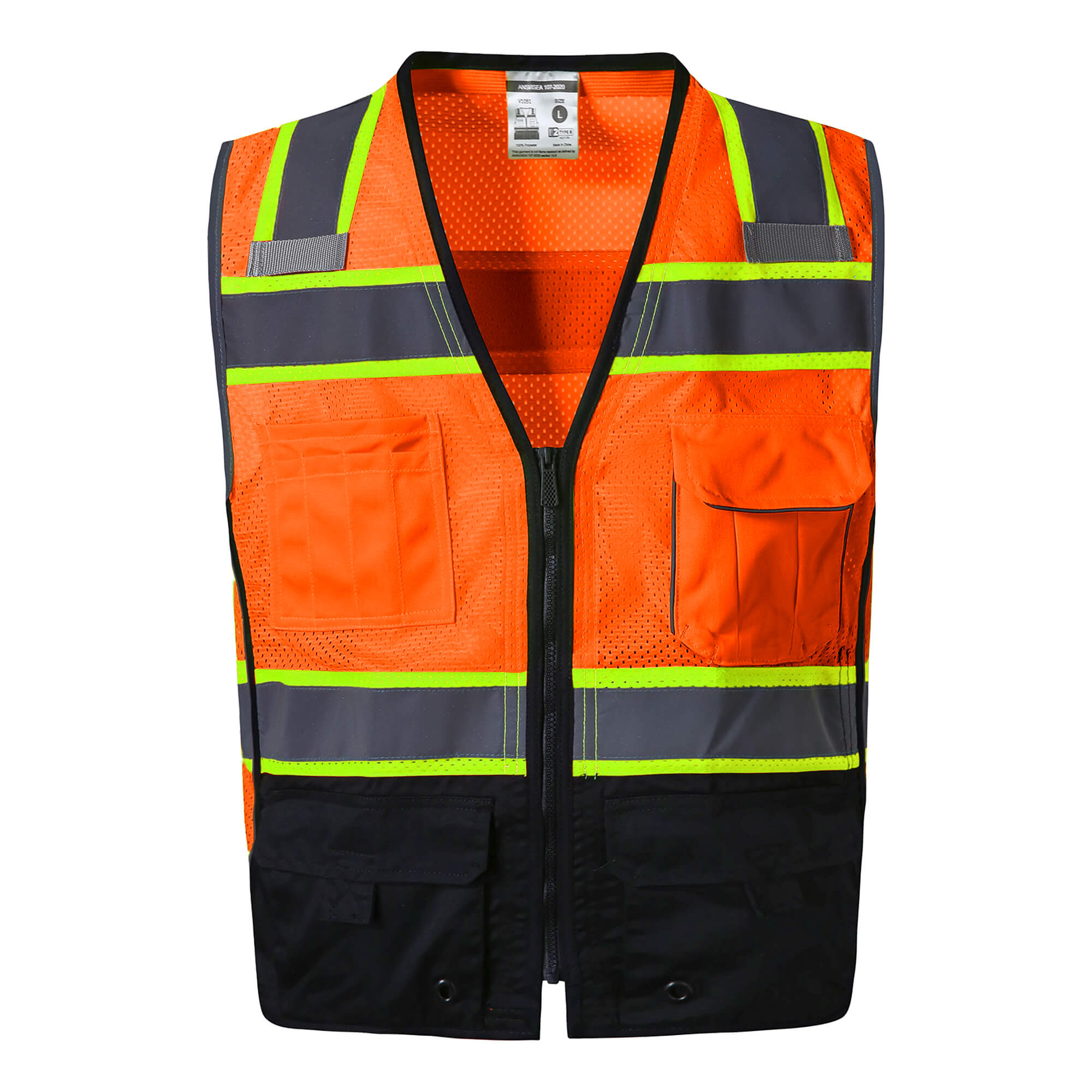 Hivispro ANSI Class-2 high-visibility safety vest V1052 in orange, front view.