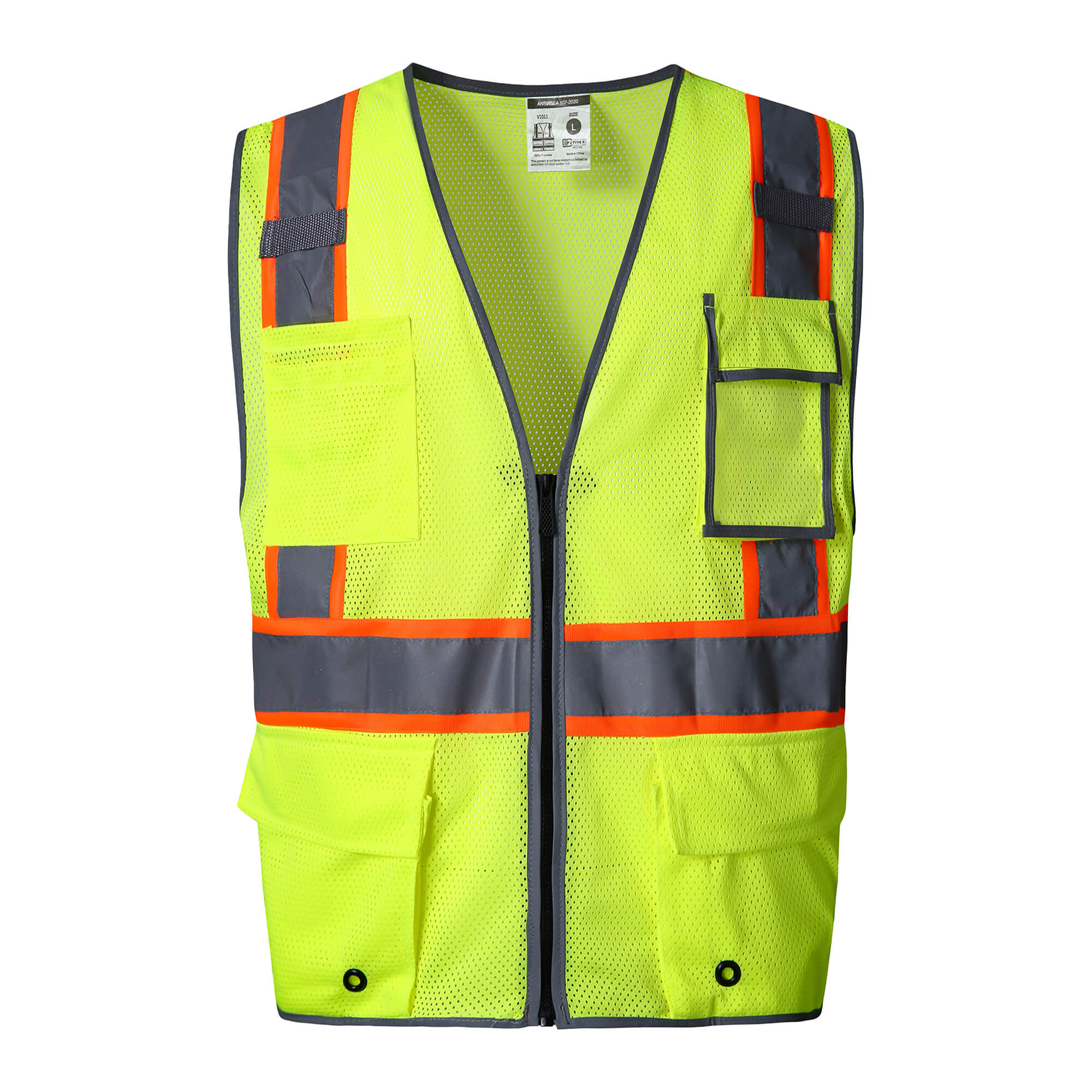 Hivispro ANSI Class-2 high-visibility safety vest V1031 in lime, front view