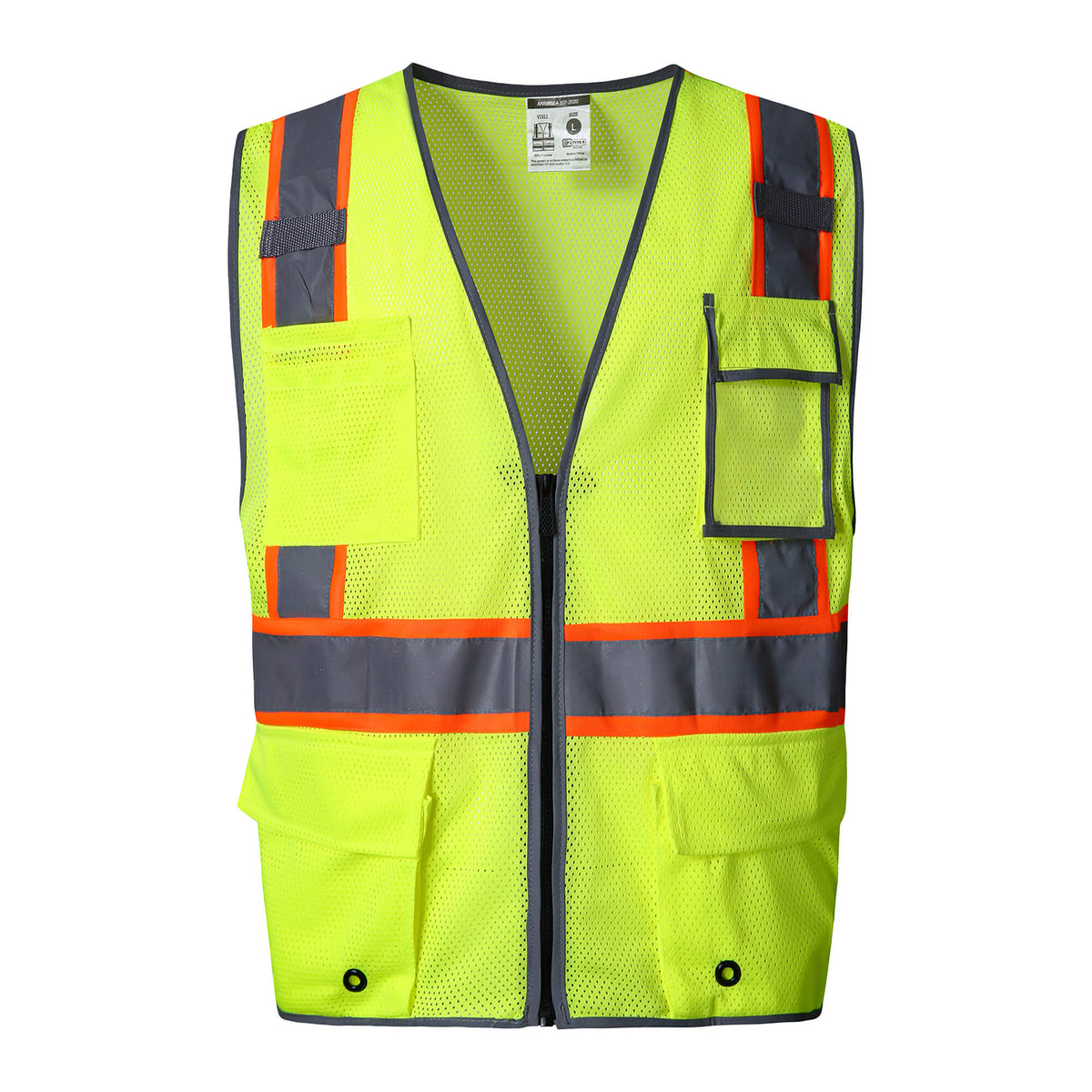Hivispro ANSI Class-2 high-visibility safety vest V1031 in lime, front view