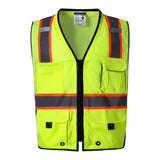 Hivispro ANSI Class-2 high-visibility safety vest V1061 in lime, front view.