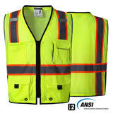 Hivispro ANSI Class-2 high-visibility safety vest V1061 in lime, front view with ANSI certification seal.

