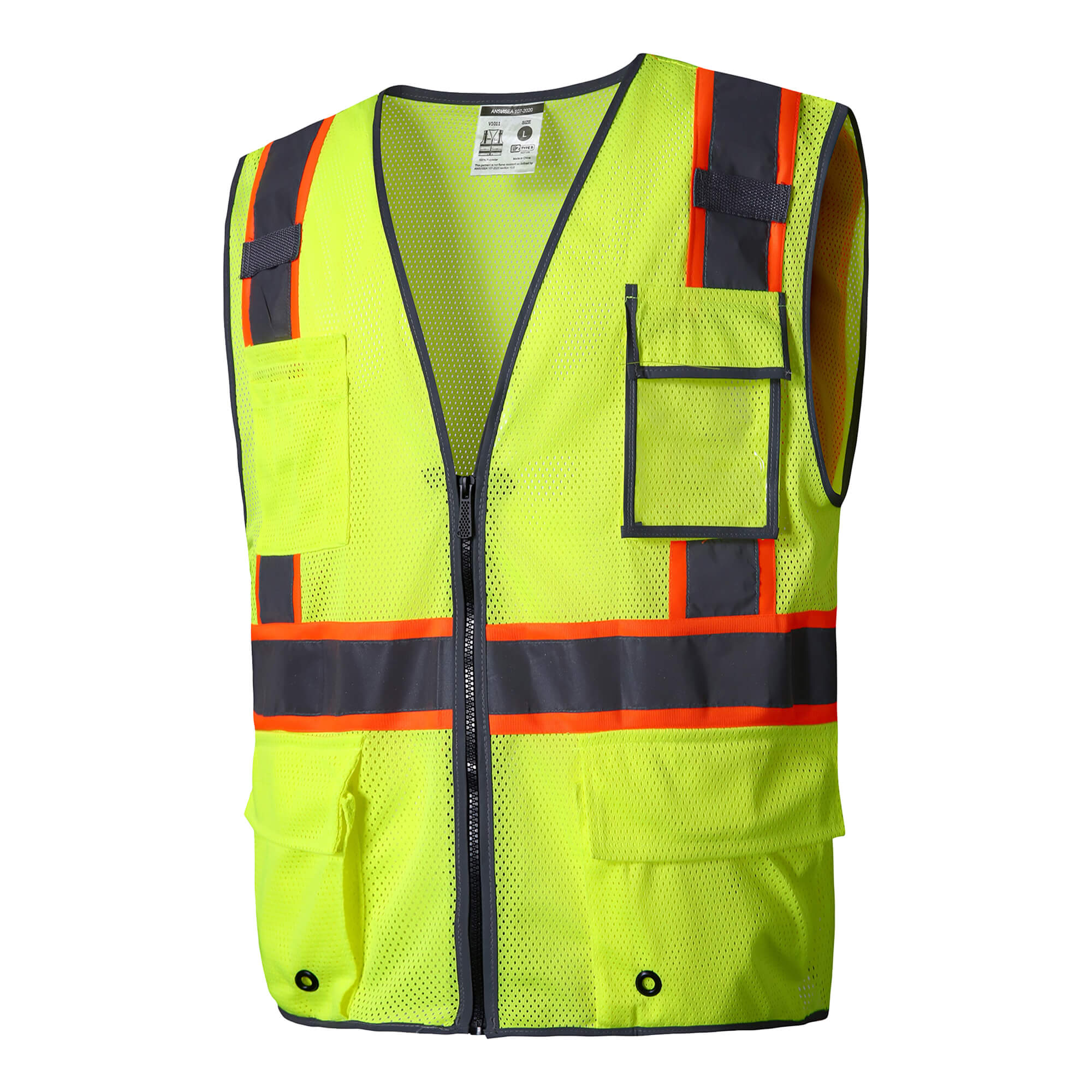 Hivispro ANSI Class-2 high-visibility safety vest V1031 in lime, side view