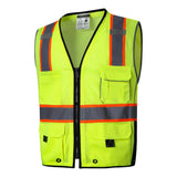Hivispro ANSI Class-2 high-visibility safety vest V1061 in lime, side view.
