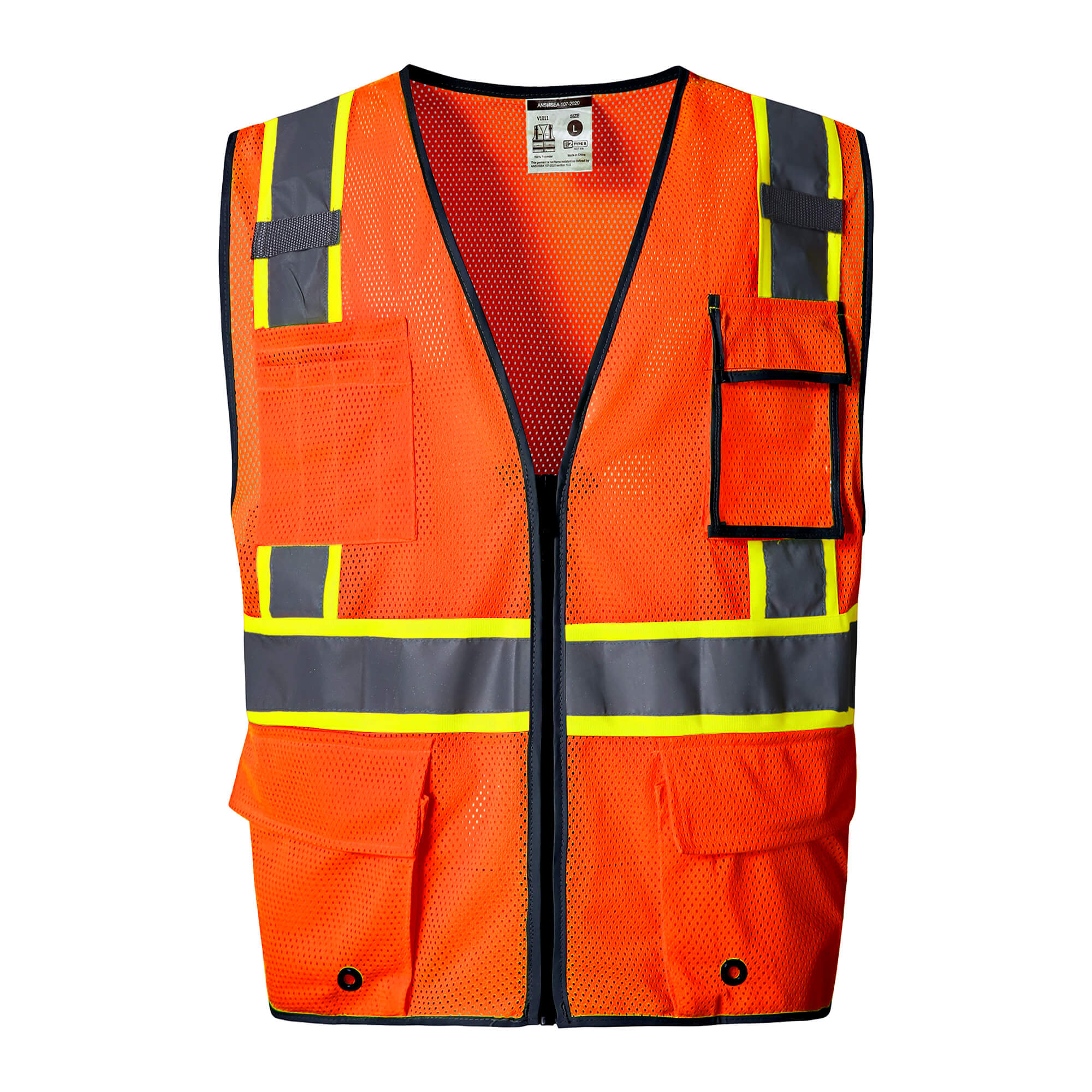 Hivispro ANSI Class-2 high-visibility safety vest V1032 in Orange, front view