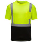 Hivispro ANSI Class-2 high-visibility short shirt T2031 in lime, front view.