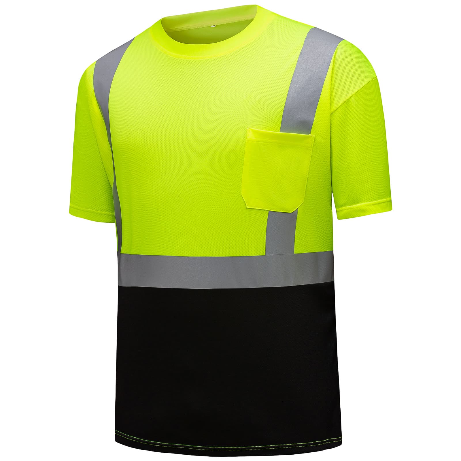 Hivispro ANSI Class-2 high-visibility short shirt T2031 in lime, side view.