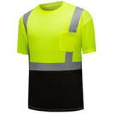 Hivispro ANSI Class-2 high-visibility short shirt T2031 in lime, side view.