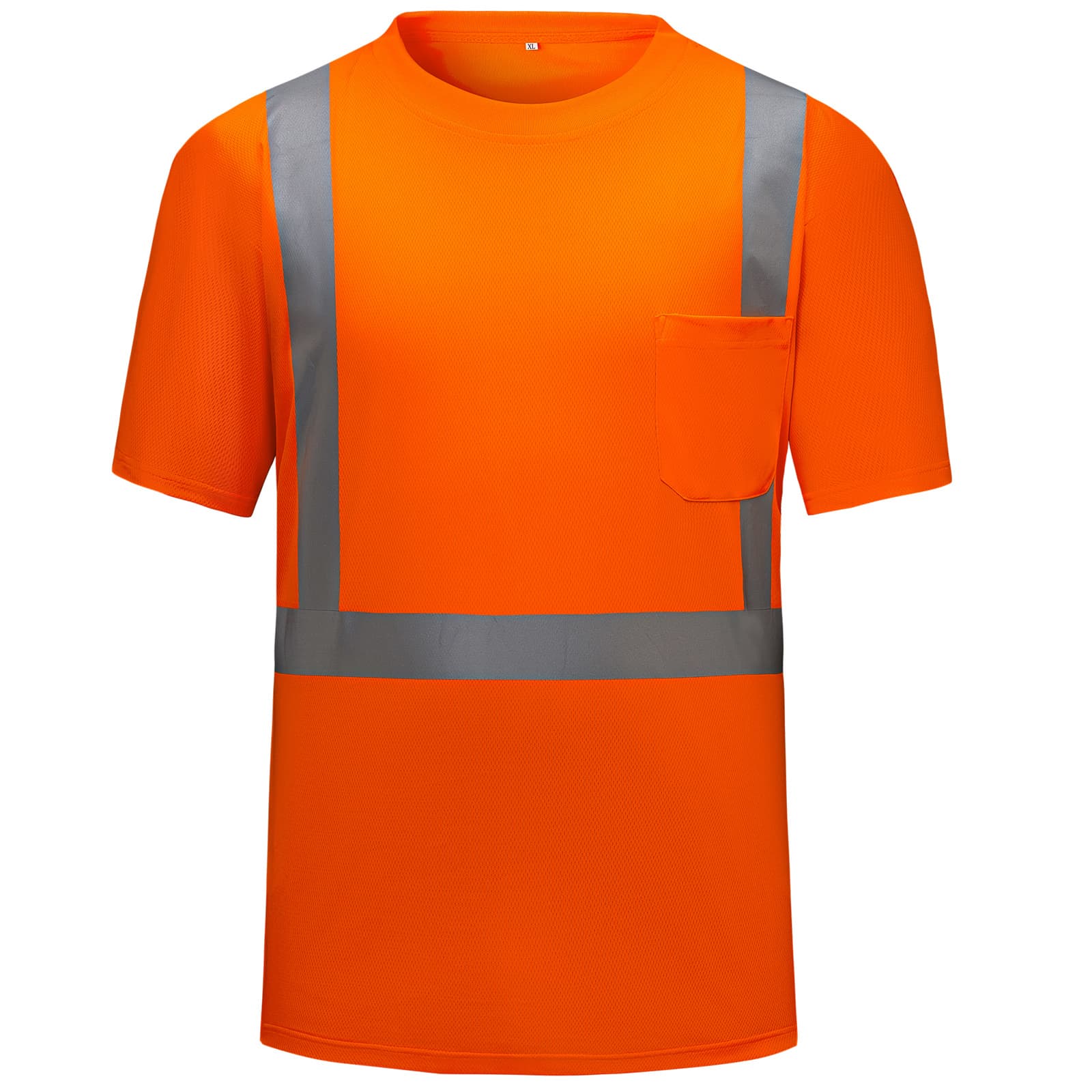 HivisPro ANSI Class 2 High-Visibility Safety T-Shirt in bright orange with breathable mesh, reflective tape, and chest pocket - T202 Series.