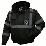 Hivispro ANSI Class-3 high-visibility safety jacket J2023 in black, front view.