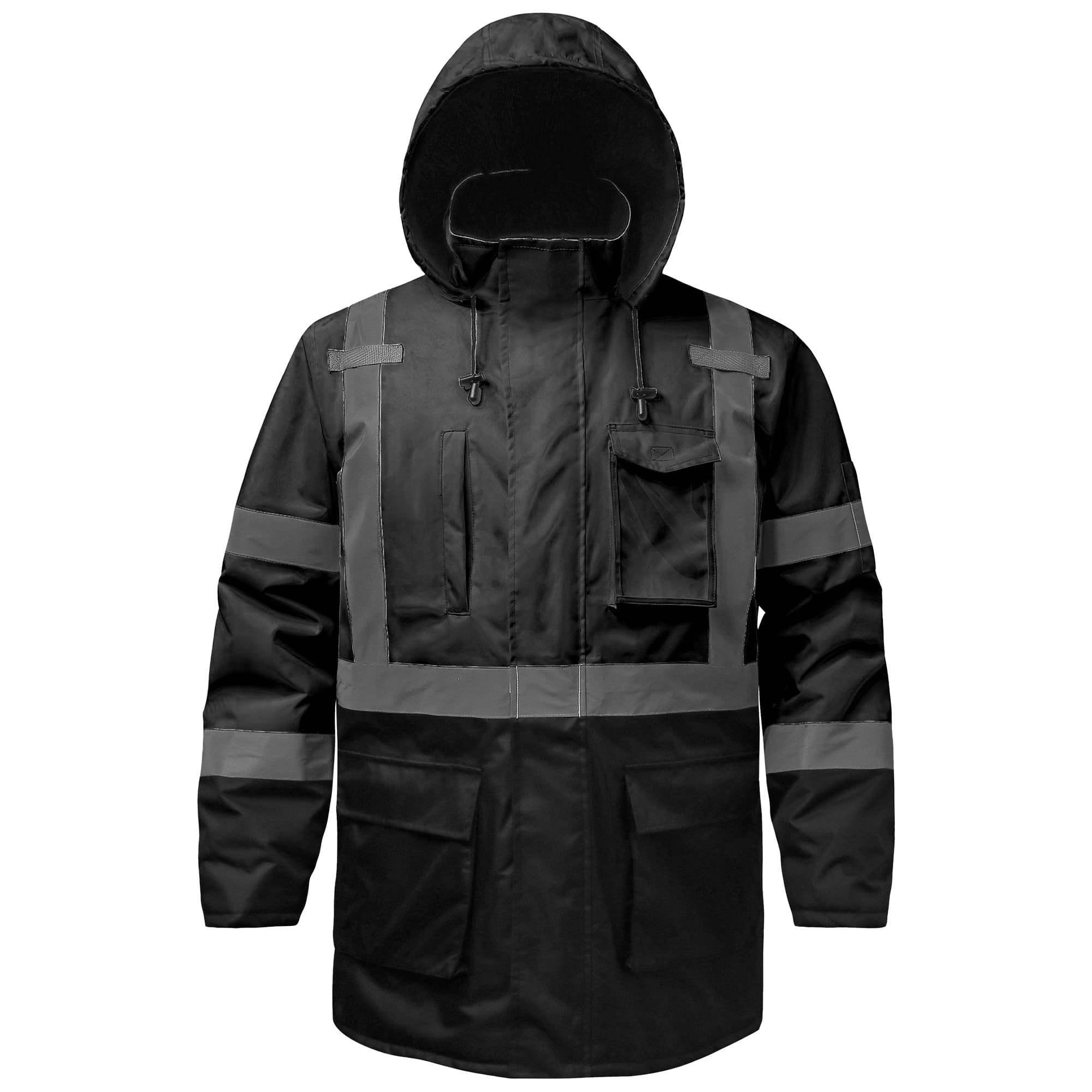 Hivispro ANSI Class-3 high-visibility safety jacket J42053 in black, front view