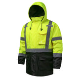Hivispro ANSI Class-3 high-visibility safety jacket J42051 in lime, side view.