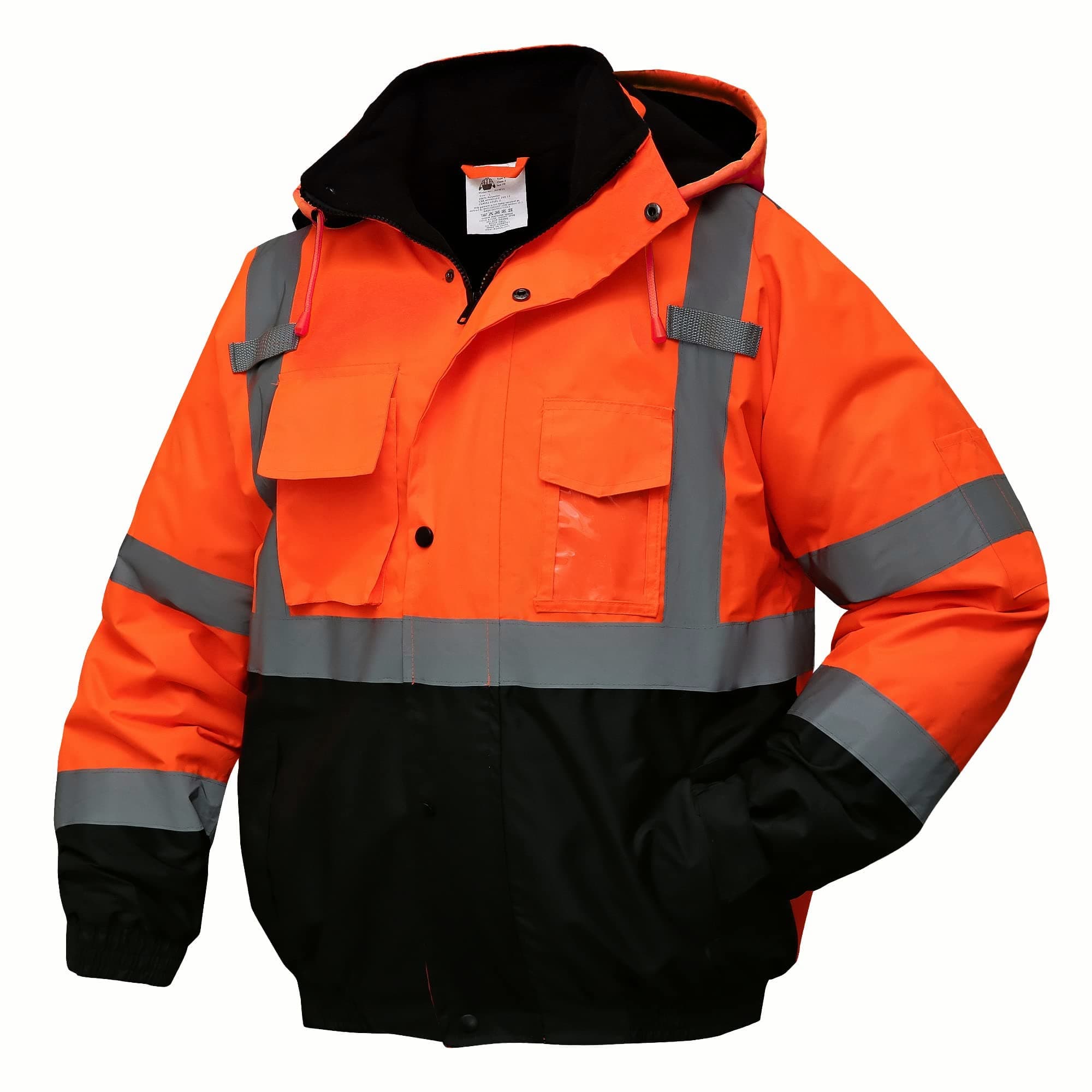 Hivispro ANSI Class-3 high-visibility safety jacket J2022 in orange, front view.
