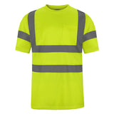 Hivispro ANSI Class-3 high-visibility short shirt T2011 in lime, front view.