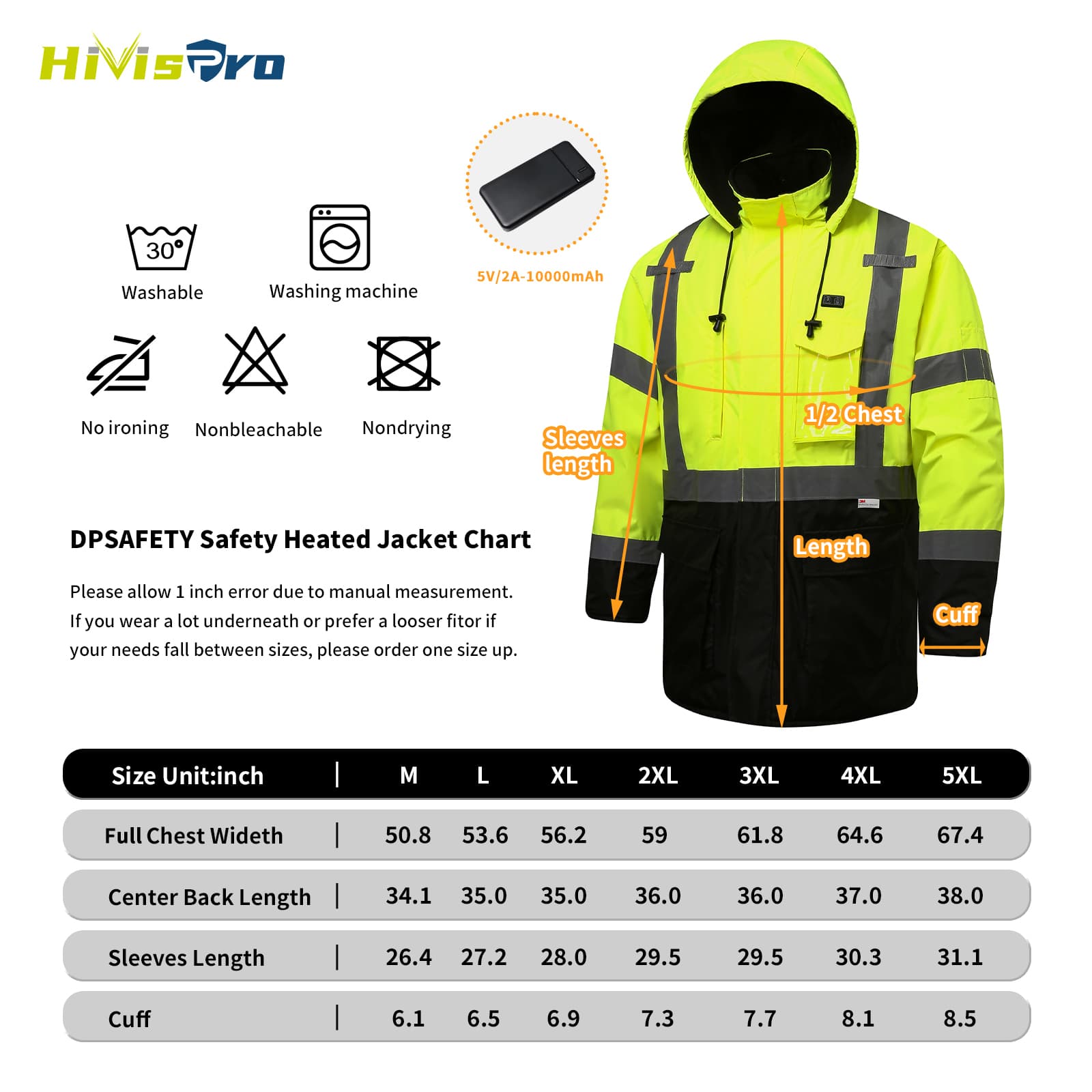 HivisPro Safety Jacket J2081 Size Chart