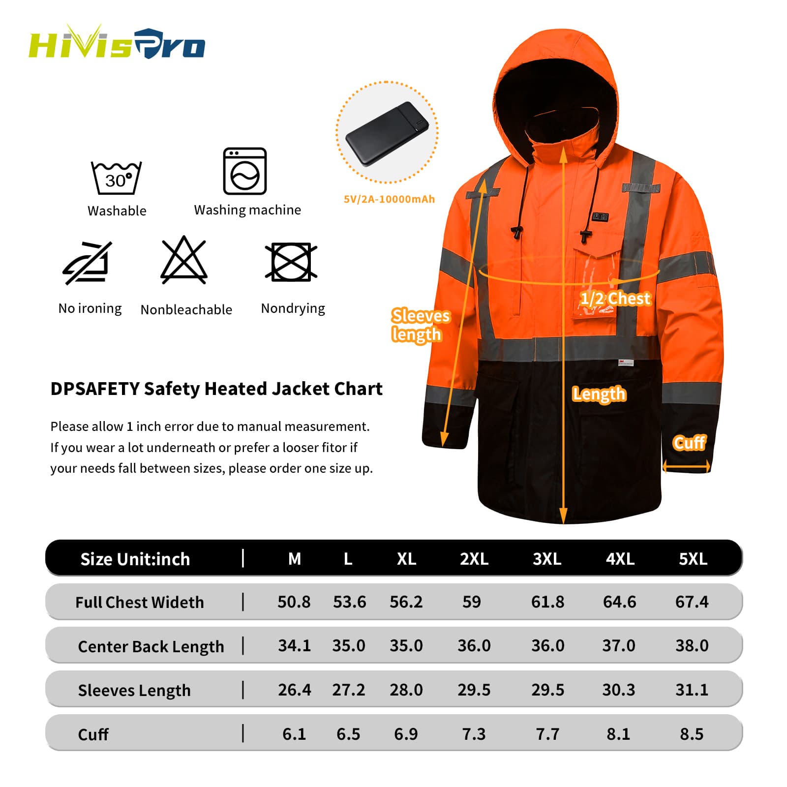 HivisPro Safety Jacket J2082 Size Chart