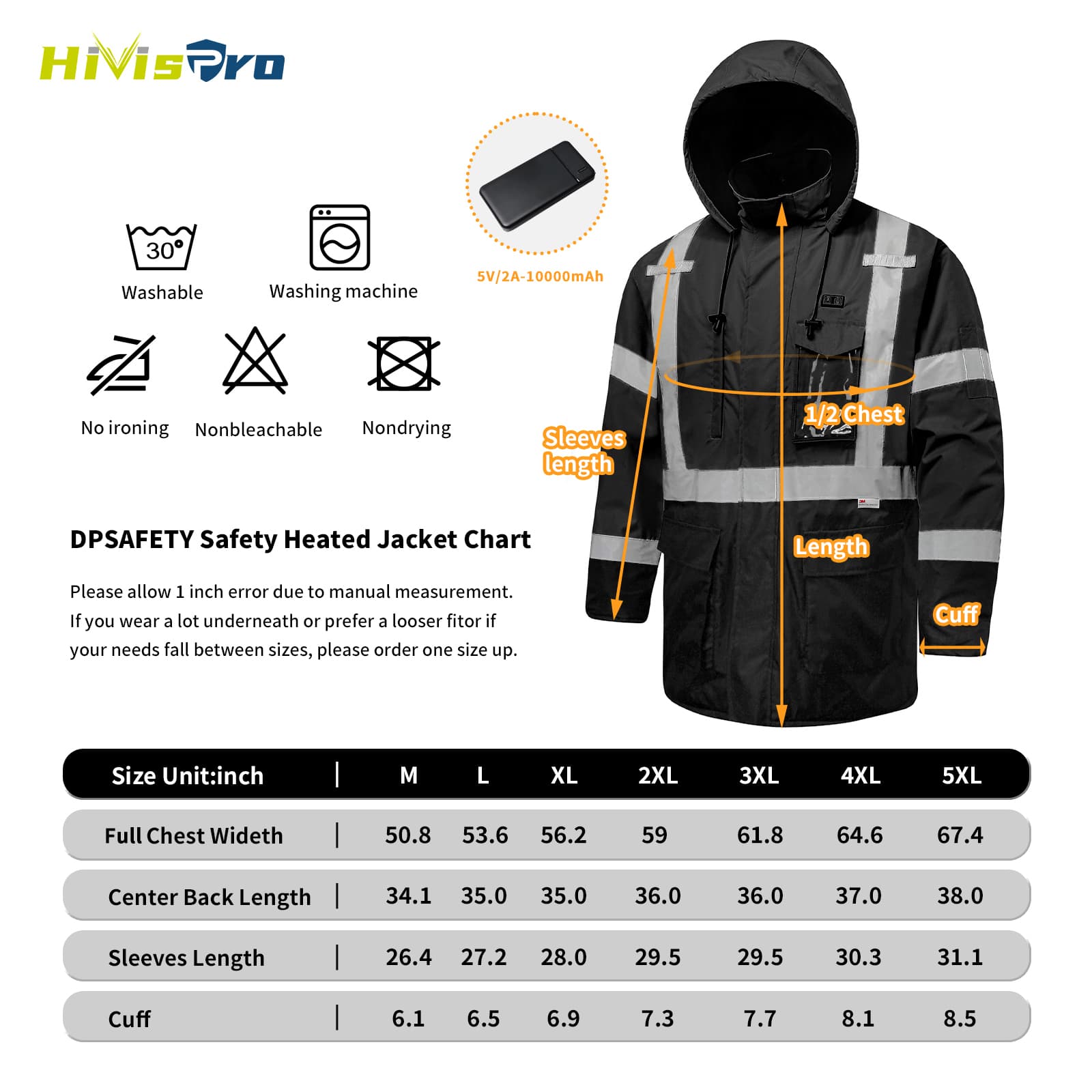 HivisPro Safety Jacket J2083 Size Chart