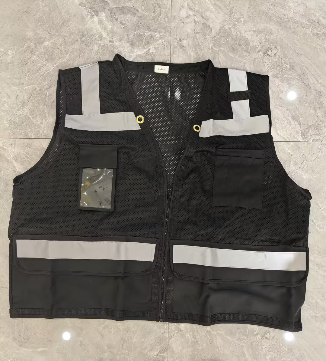 KORVANT Class 2 High Visibility Zipper Front Safety Vest With Reflective Strips, Meets ANSI/ISEA Standards