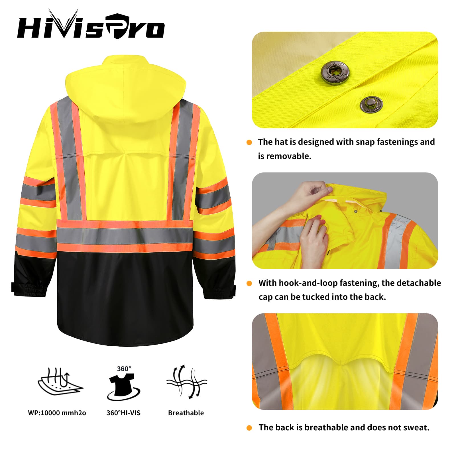 HivisPro reflective safety Rain Coat R1011-1 material details