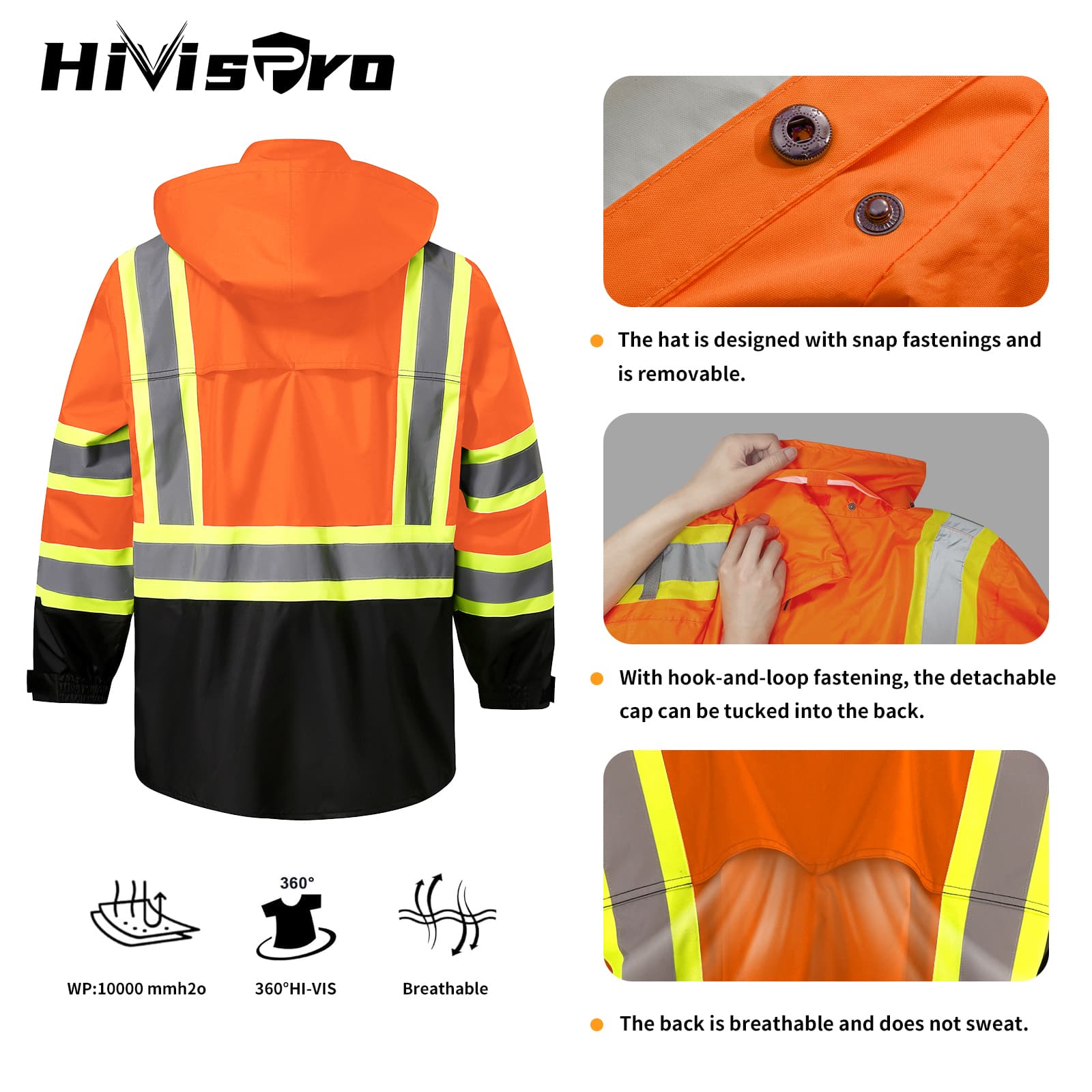 HivisPro reflective safety Rain Coat R1012-1 material details