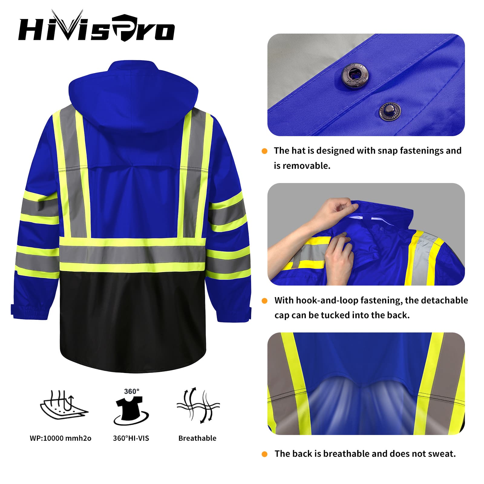HivisPro reflective safety Rain Coat R1014-1 material details