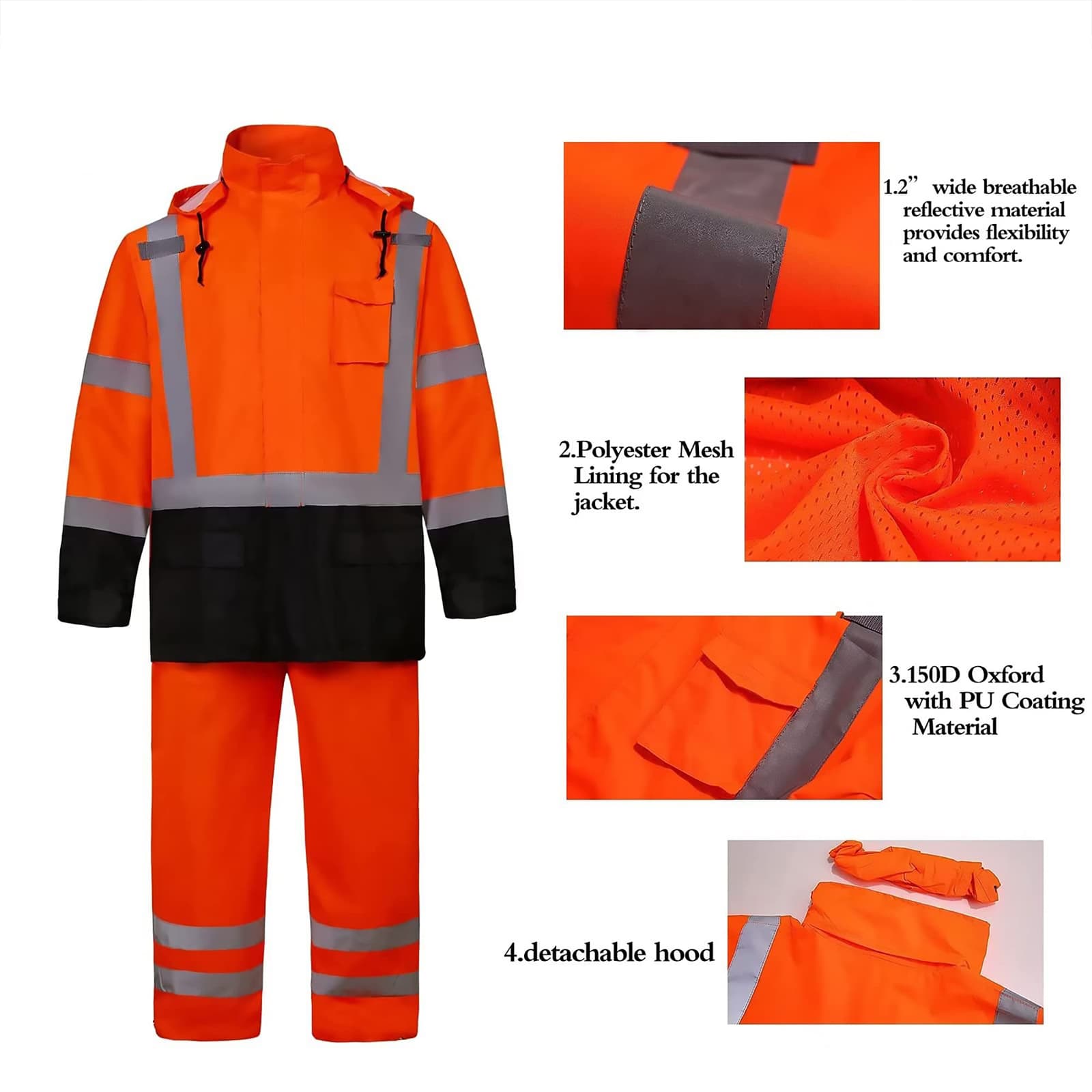 materials details of hivispro R2012 orange safety raincoat