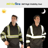 HIVISPRO 360° High Visibility hoodie st82033 displayed on a person with sun and moon icons.