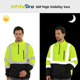 HIVISPRO 360° High Visibility sweatshirt on a person with sun and moon icons.
