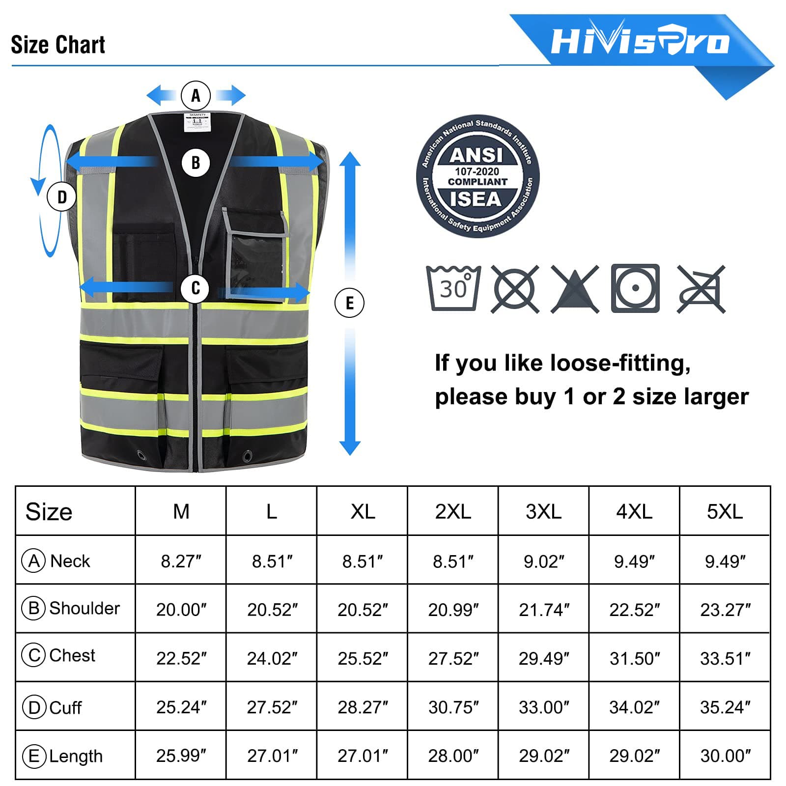 HivisPro ANSI Class 2 High-Visibility Safety Vest with 4 Pockets & Polyester Tricot - (V102)