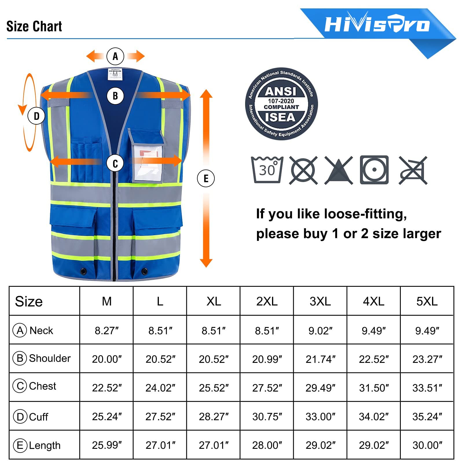 HivisPro ANSI Class 2 High-Visibility Safety Vest with 4 Pockets & Polyester Tricot - (V102)