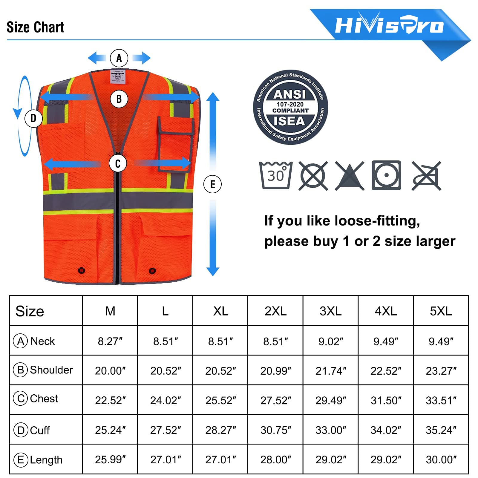 HivisPro ANSI Class 2 High-Visibility Safety Vest with 4 Pockets & Mesh Back - V103