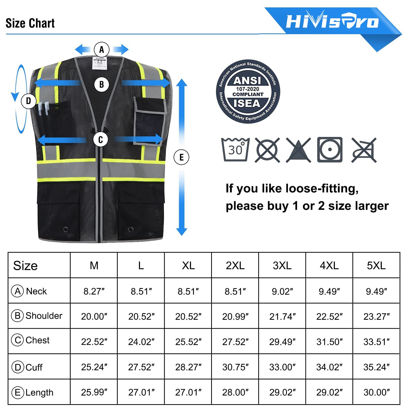 HivisPro ANSI Class 2 High-Visibility Safety Vest with 4 Pockets & Mesh Back - V103