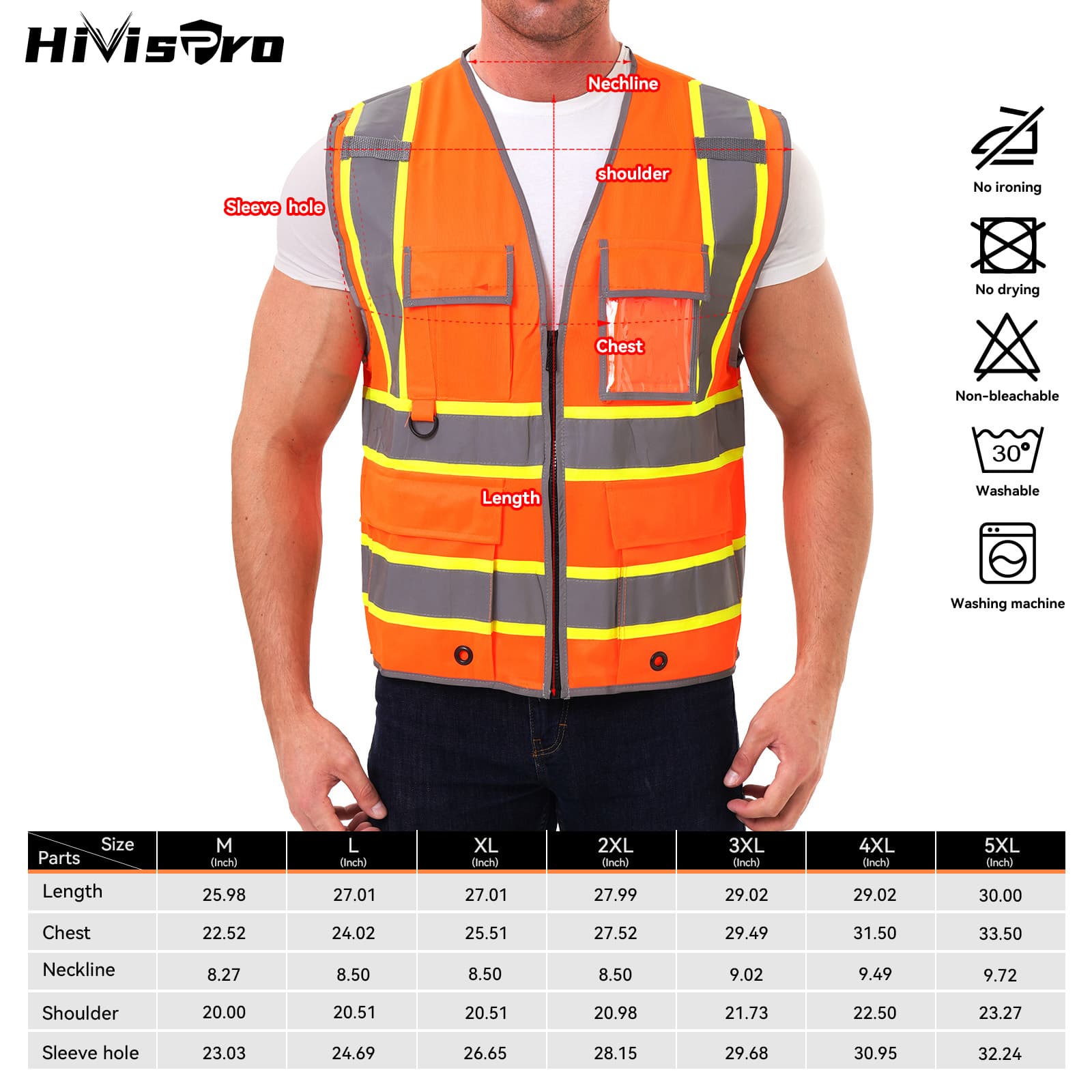 HivisPro Reflective Safety Vest | ANSI Class 2 Certified Hi-Vis Work & Play Vest with Pockets (V104)