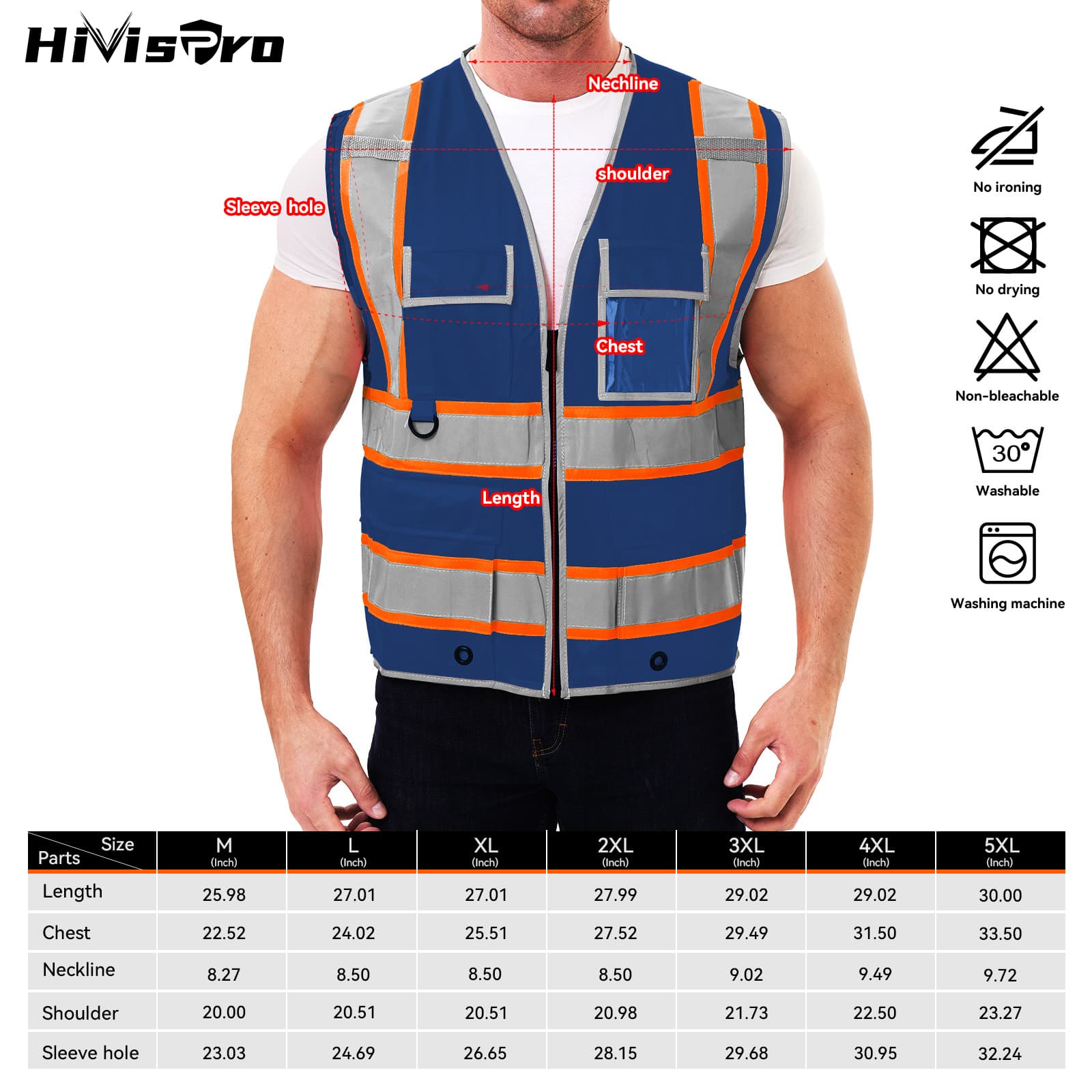 HivisPro Reflective Safety Vest | ANSI Class 2 Certified Hi-Vis Work & Play Vest with Pockets (V104)