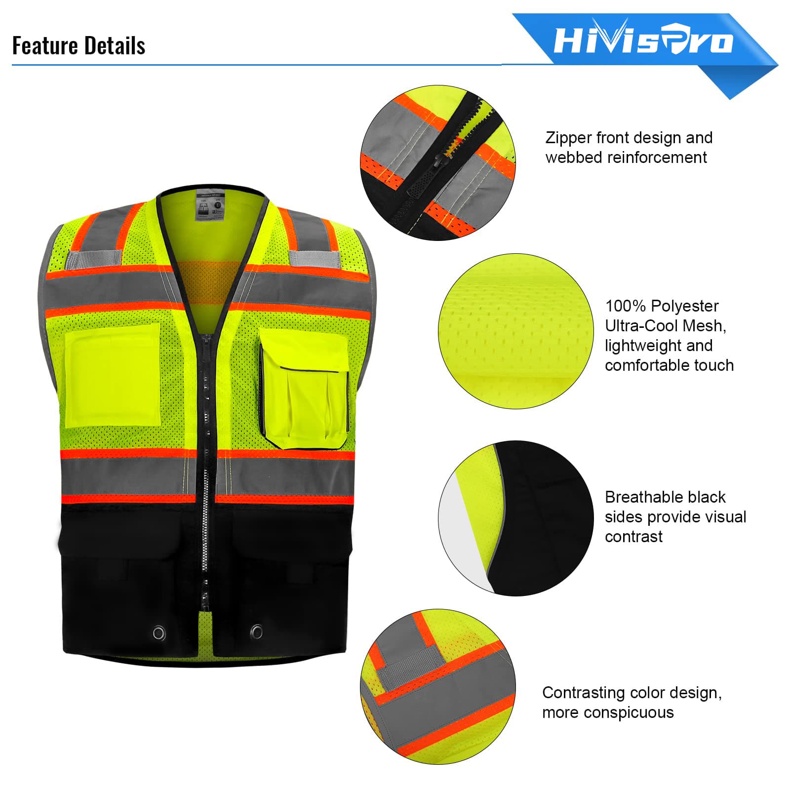hivispro lime safety vest v1051 details