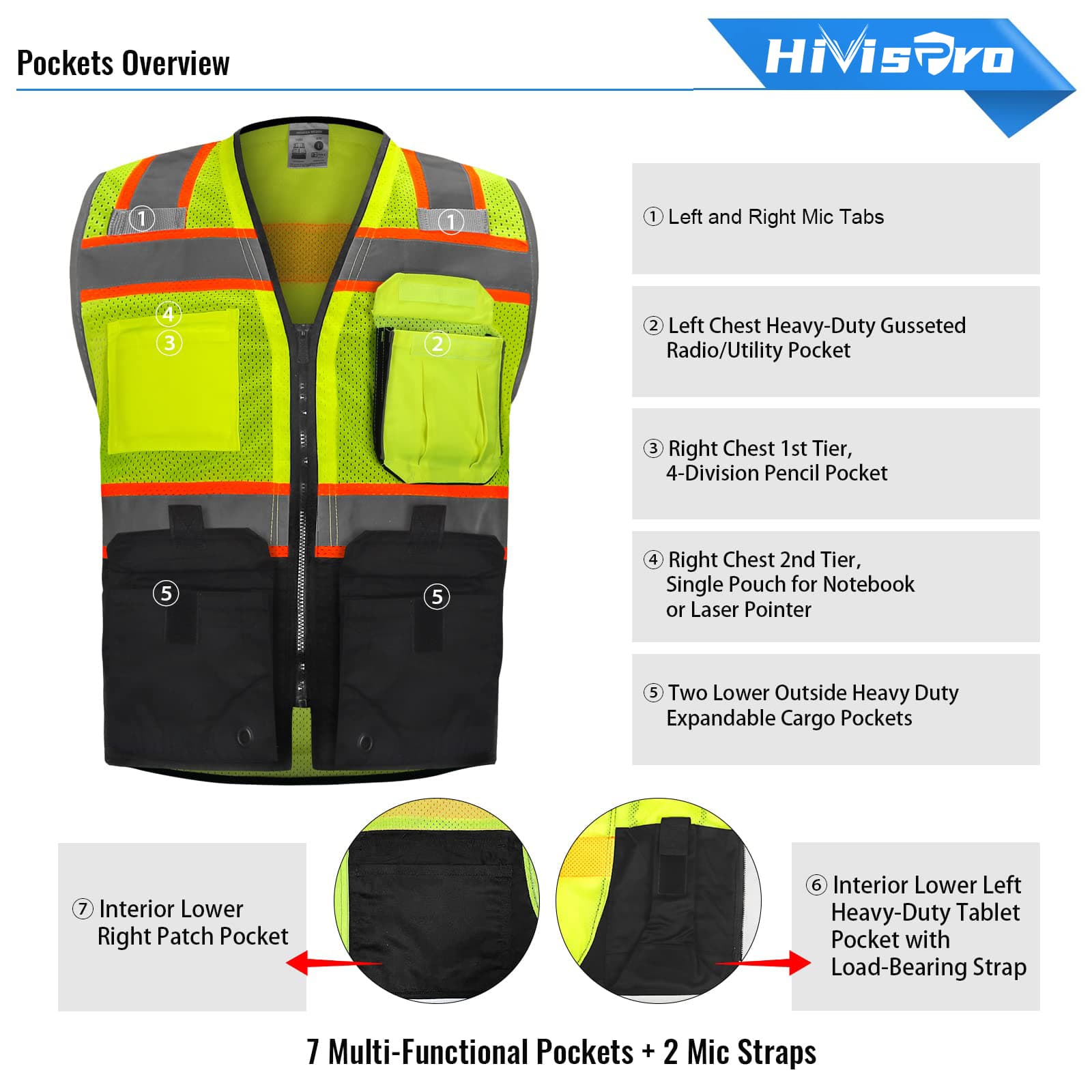 hivispro lime safety vest v1051 features