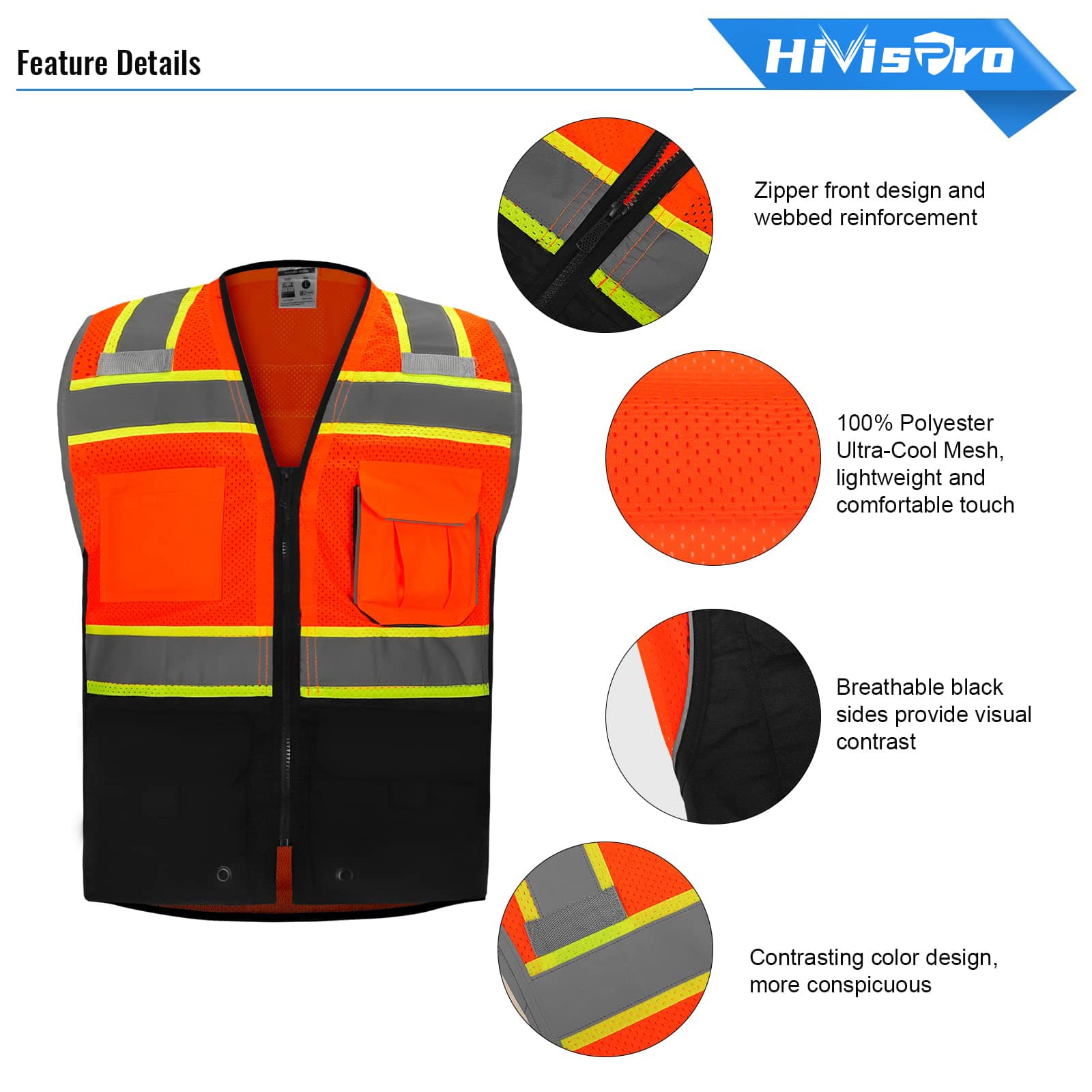 hivispro orange safety vest v1052 details