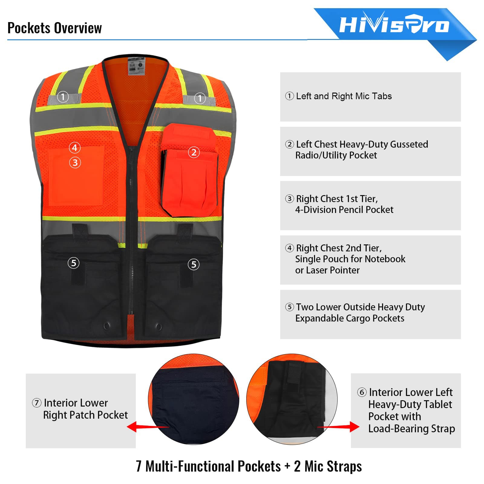 hivispro orange safety vest v1052 features
