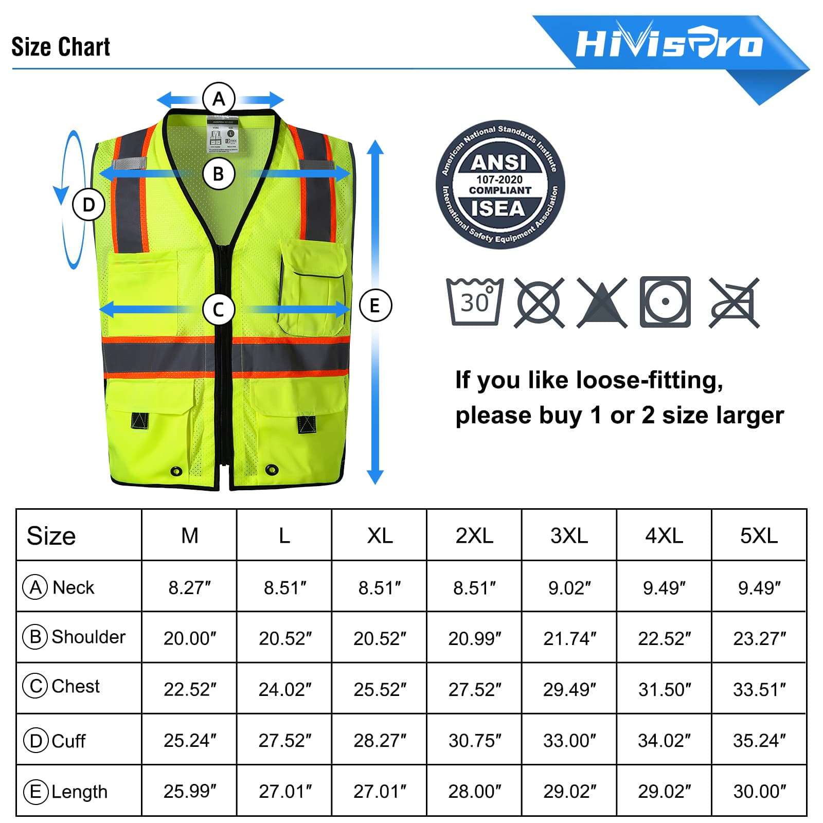 HivisPro ANSI Class 2 Safety Vest with 4 Pockets & Dual Mesh Design - V106 Series