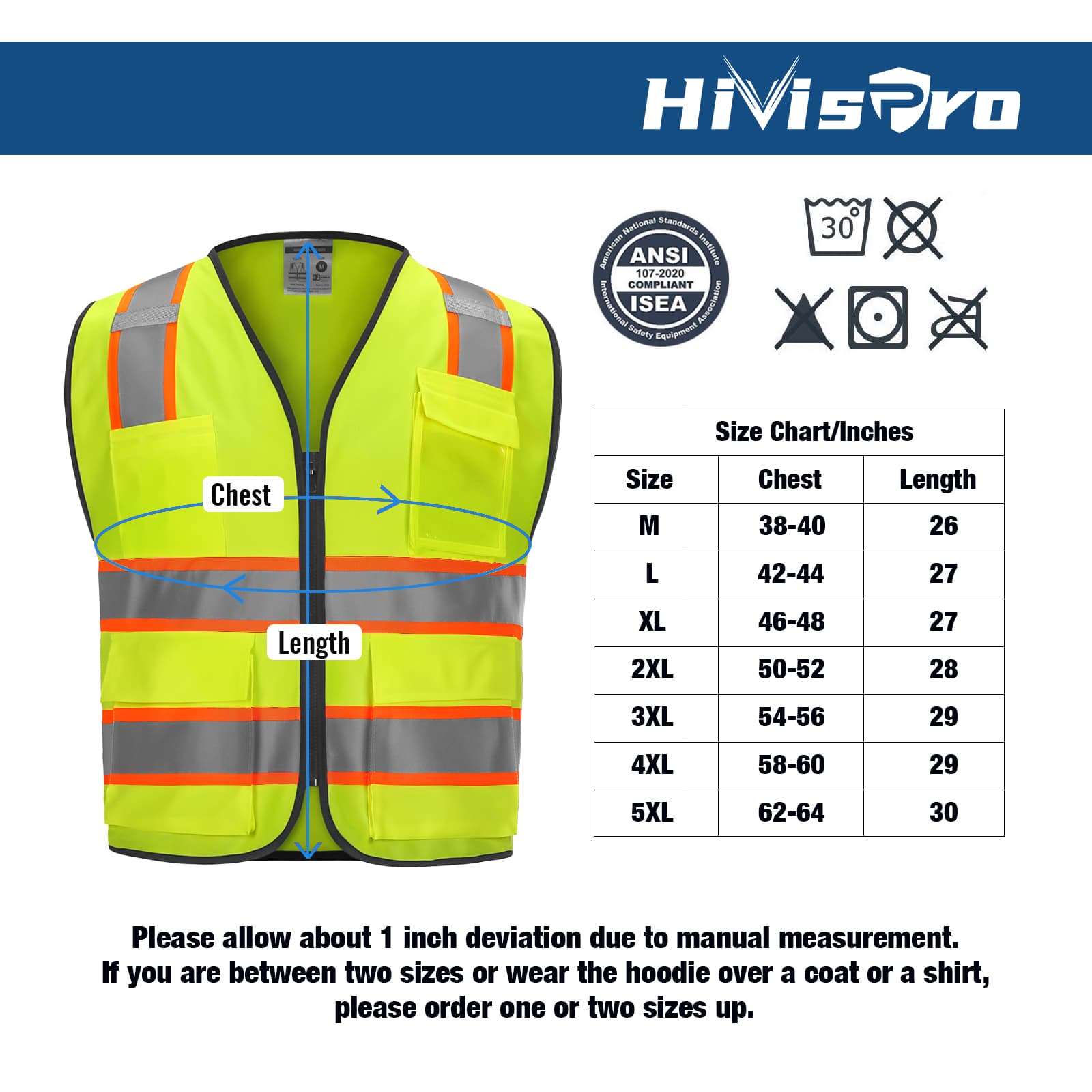 HivisPro V107 ANSI Class 2 Hi-Vis Reflective Safety Vest with Multi-Functional Pockets - V107 Series