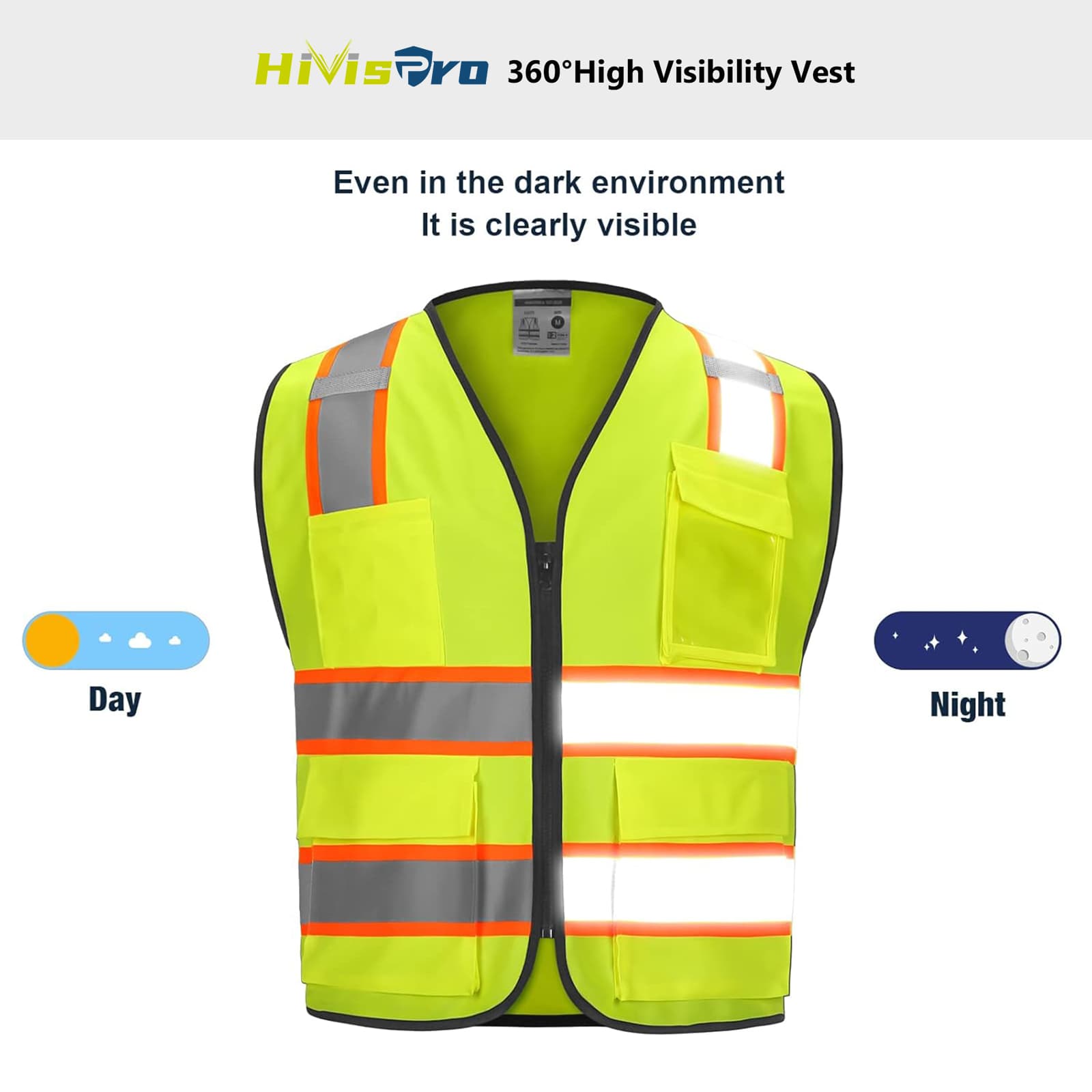 HivisPro V107 ANSI Class 2 Hi-Vis Reflective Safety Vest with Multi-Functional Pockets - V107 Series