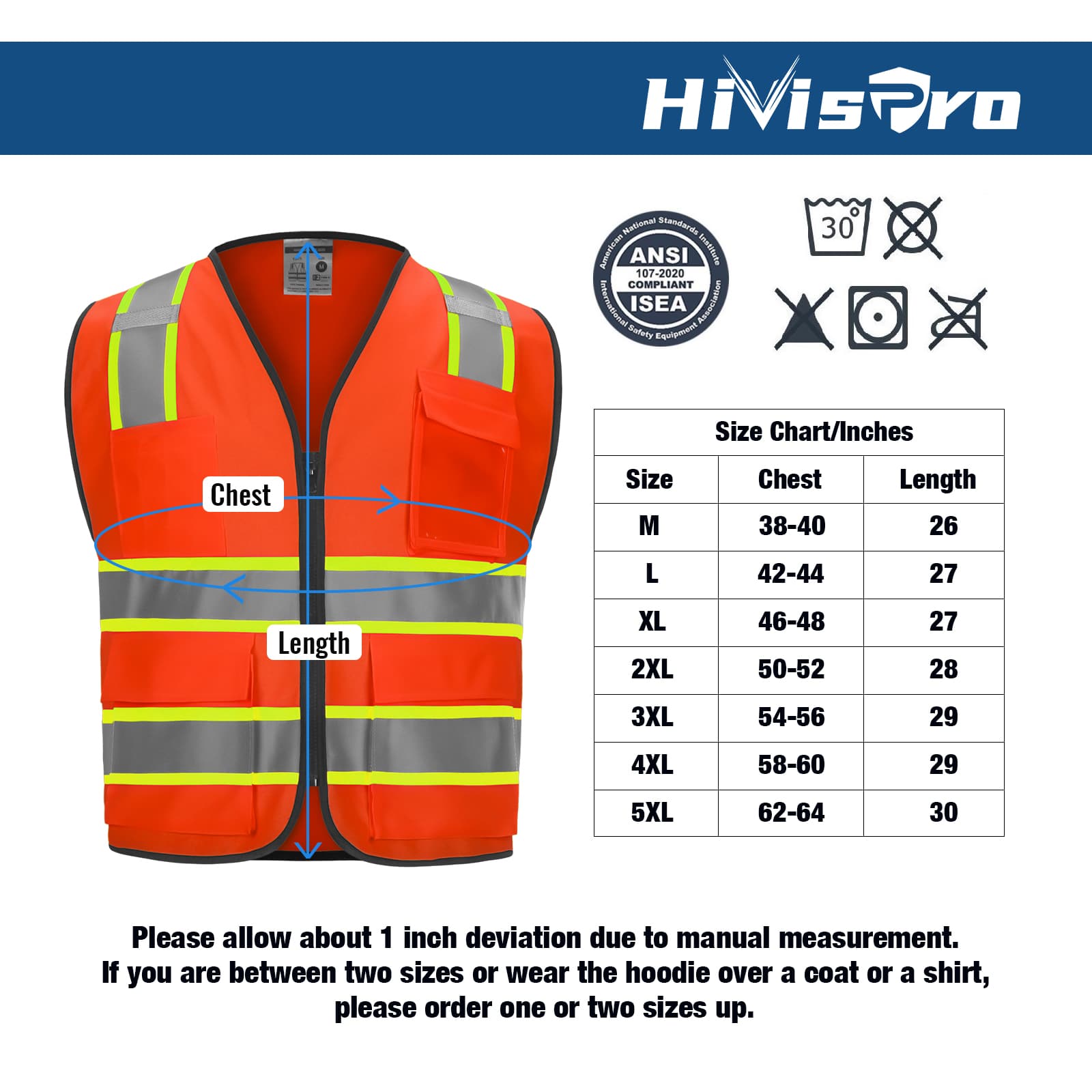 HivisPro V107 ANSI Class 2 Hi-Vis Reflective Safety Vest with Multi-Functional Pockets - V107 Series